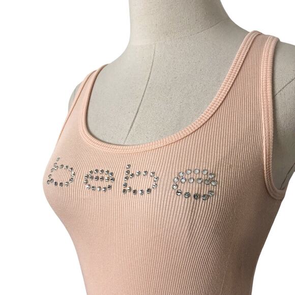 Bebe Y2K Vintage Rhinestone Sparkle Ribbed Tank Top - Picture 1 of 9